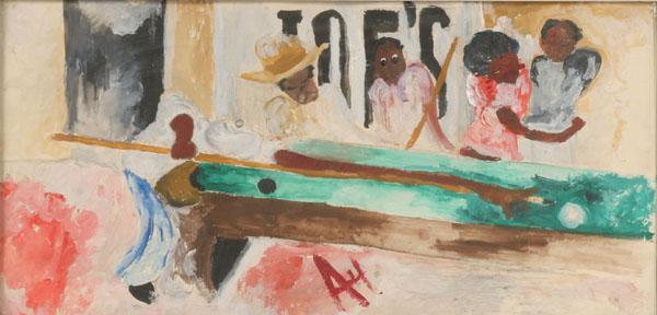 Appraisal: Black Americana Outsider Art scene Joe's Billiards tempera on paper