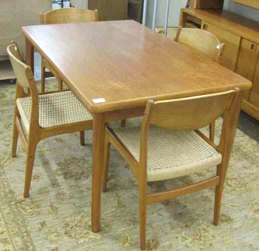 Appraisal: DANISH MODERN TEAK DINING TABLE AND CHAIR SET comprising rectangular