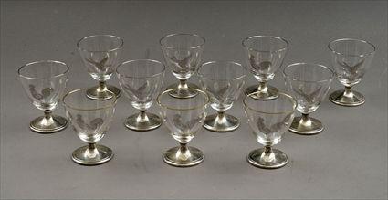 Appraisal: Eleven Silver-Mounted and Silver-Overlay Glass Cordials in in diam