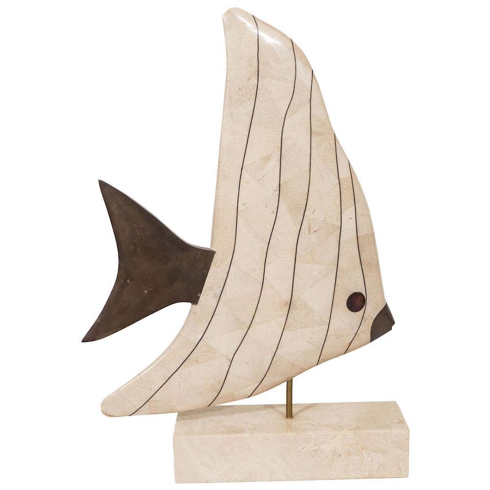 Appraisal: Maitland Smith Angelfish Stone Sculpture Vintage Maitland Smith Angelfish table