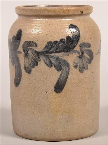 Appraisal: Stoneware Storage Jar with Floral Decoration Stoneware Storage Jar with