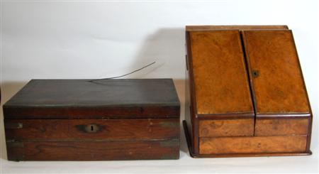 Appraisal: VICTORIAN WALNUT STATIONERY BOX LATE TH CE NTURY the hinged