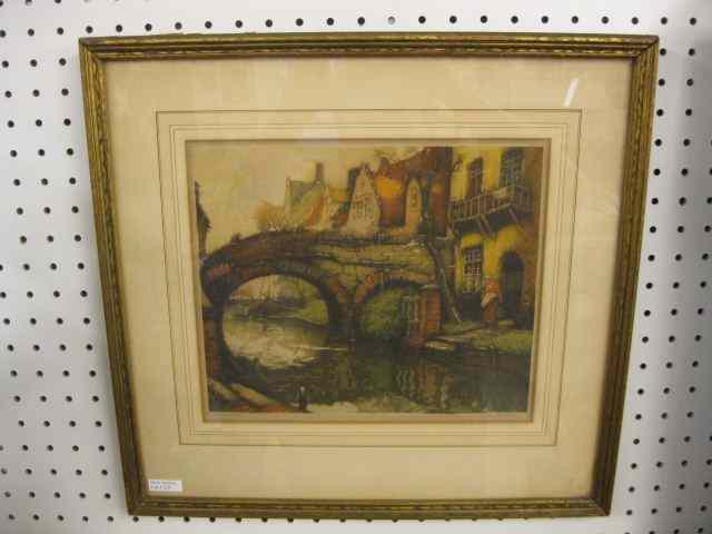 Appraisal: French Drypoint Etching Dutch village with waterway pencil signed image