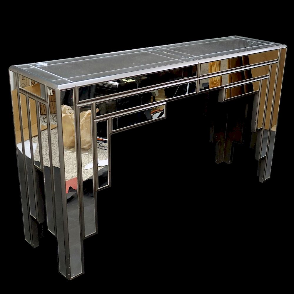 Appraisal: Gampel-Stoll Style Console Table Mid Century Gampel-Stoll Style Skyscraper Mirrored