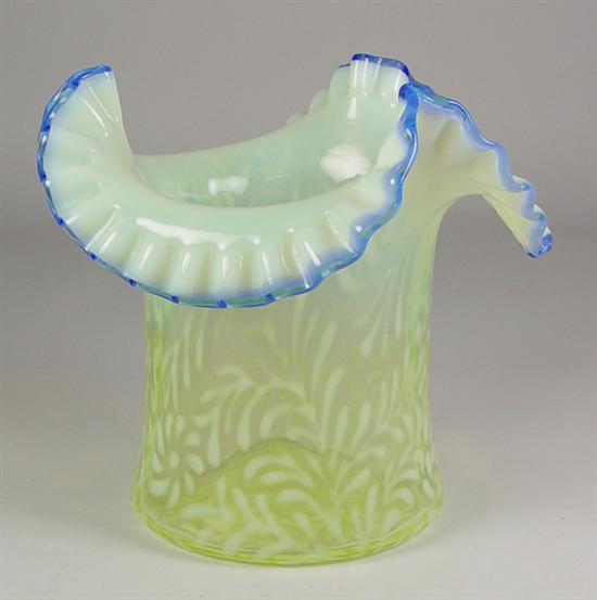 Appraisal: Fenton Cased Glass Fern Pattern Vase Mid th Century Yellow