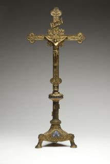 Appraisal: A Continental gilt bronze and champleve crucifix Late th century