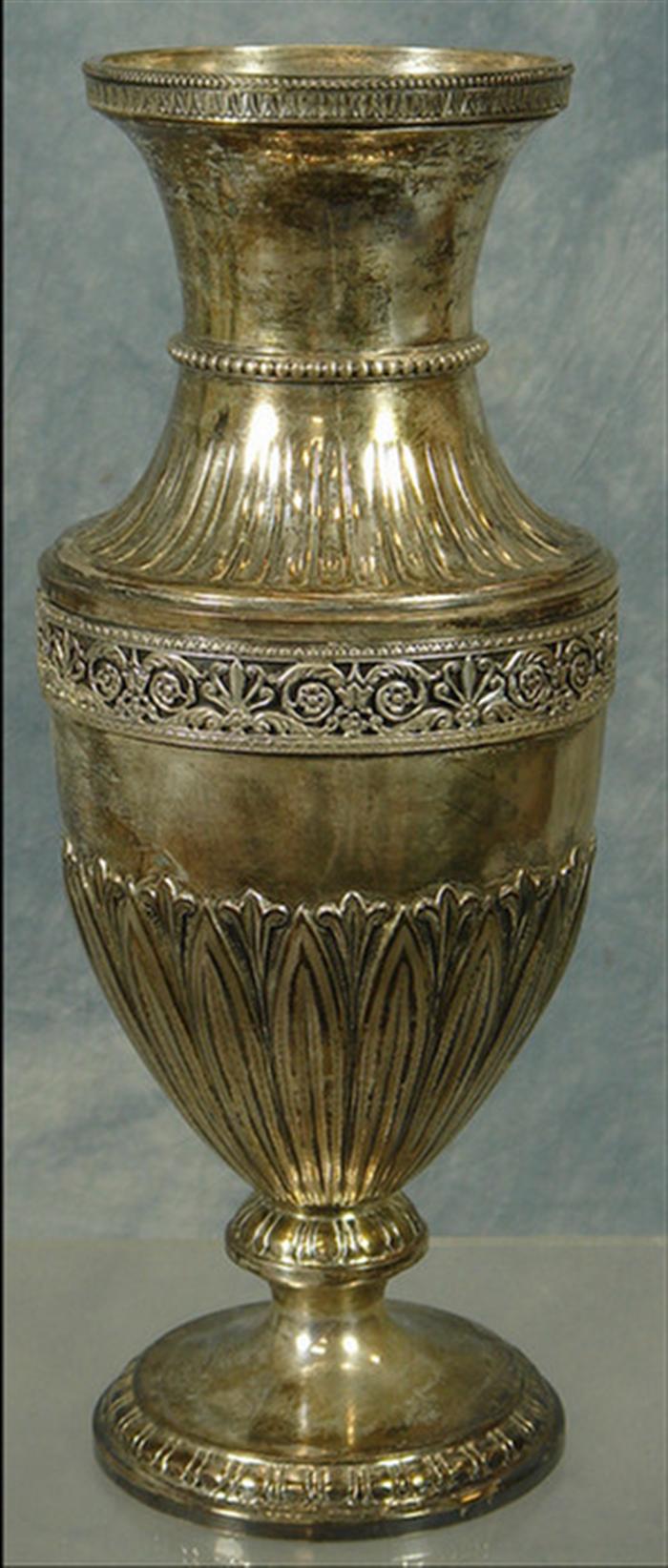 Appraisal: Italian sterling silver vase ribbed and applied foliate design body