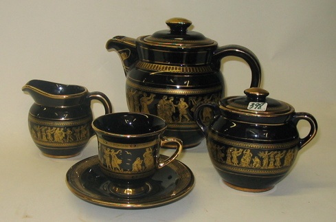 Appraisal: A COBALT BLUE AND GOLD PIECE TEA SET hand made