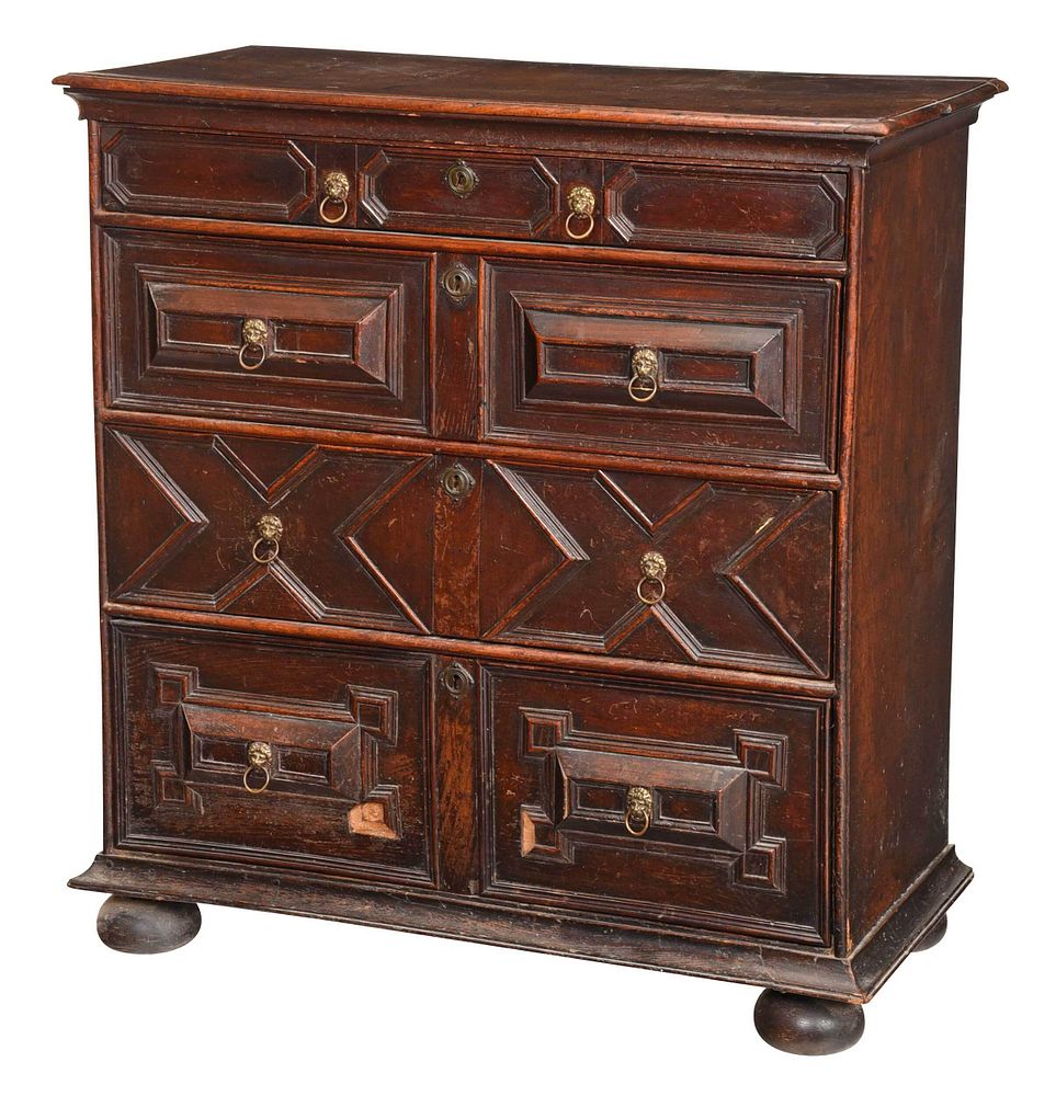 Appraisal: William and Mary Walnut Paneled Four Drawer Chest British th