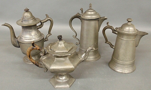 Appraisal: - Four pieces of early American pewter- coffeepot signed R