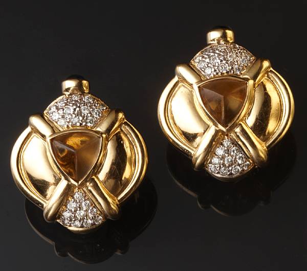 Appraisal: A pair of citrine diamond and k gold earrings