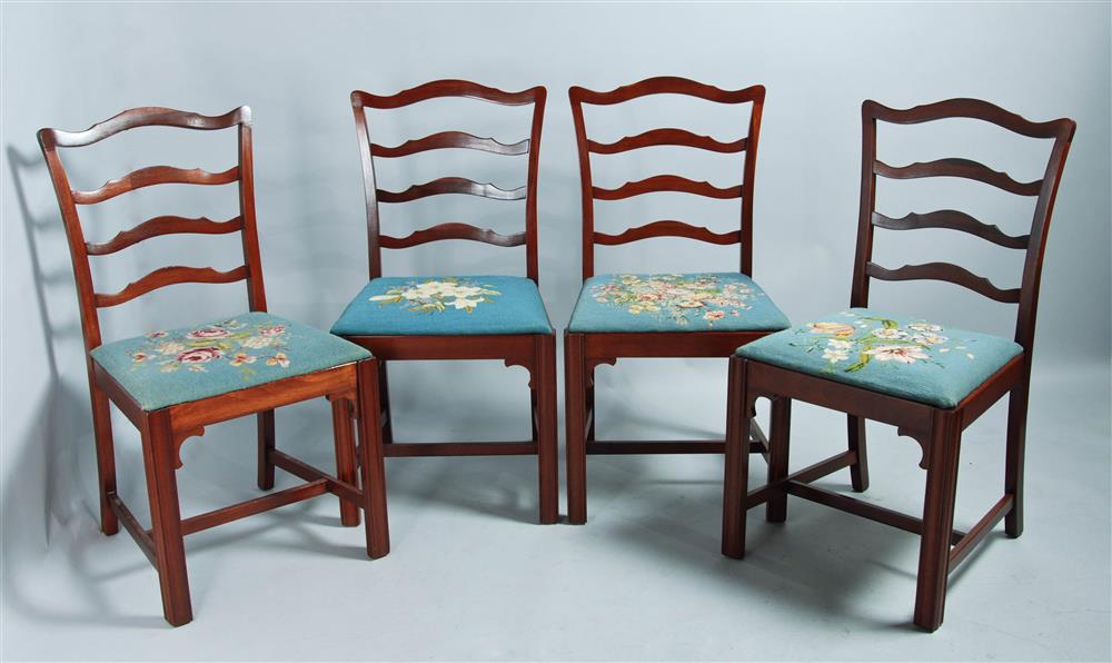 Appraisal: SET OF FOUR CHIPPENDALE STYLE RIBBON BACK MAHOGANY CHAIRS each