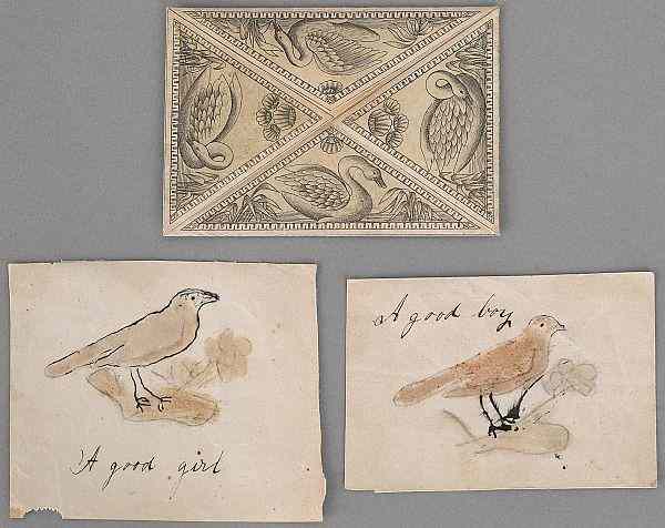 Appraisal: Three Pennsylvania fraktur rewards of merit th c to include