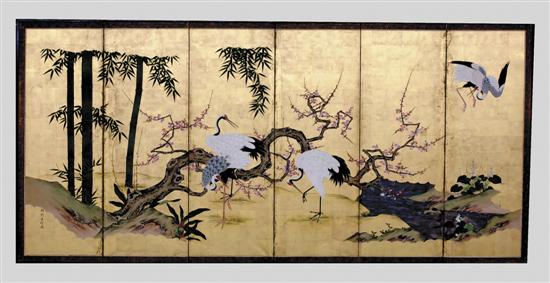 Appraisal: Fine Japanese six-panel screen Meiji period late th centuryexpansive scene