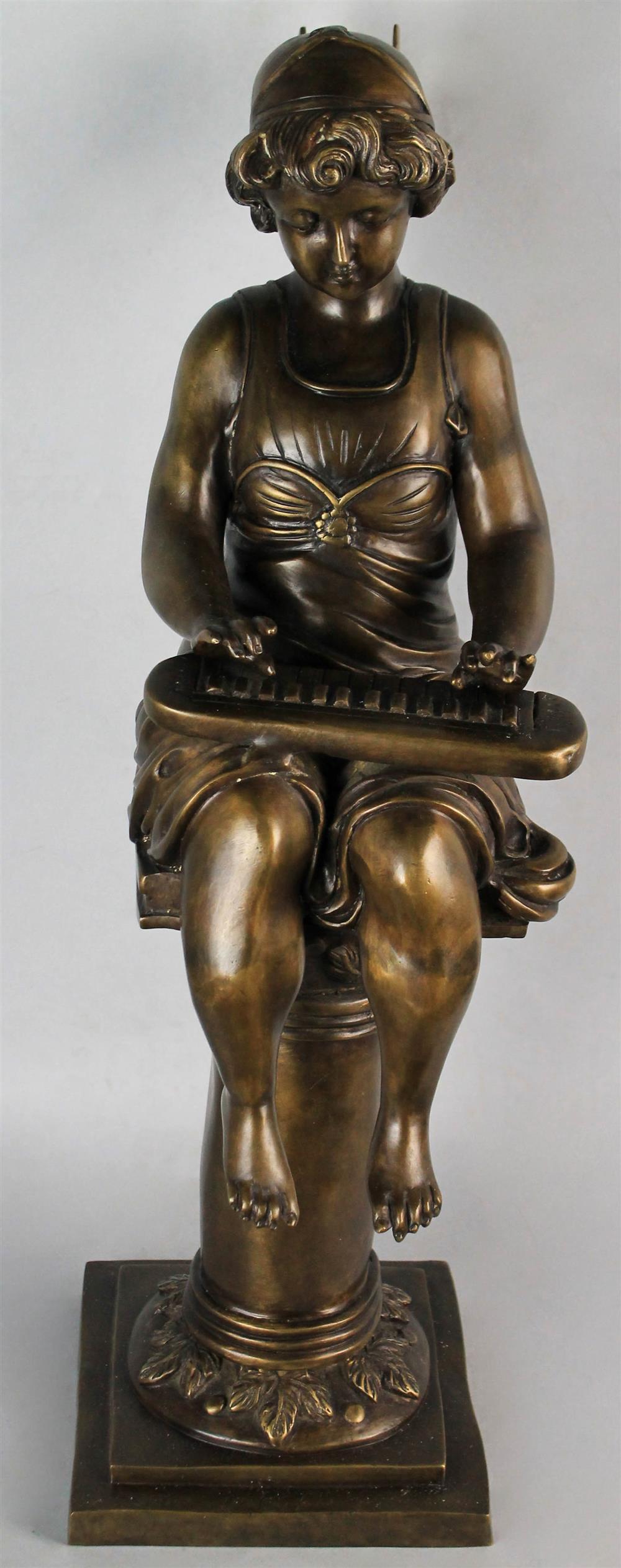 Appraisal: BRONZE OF A FAIRY PLAYING A MUSICAL INSTRUMENT seated upon