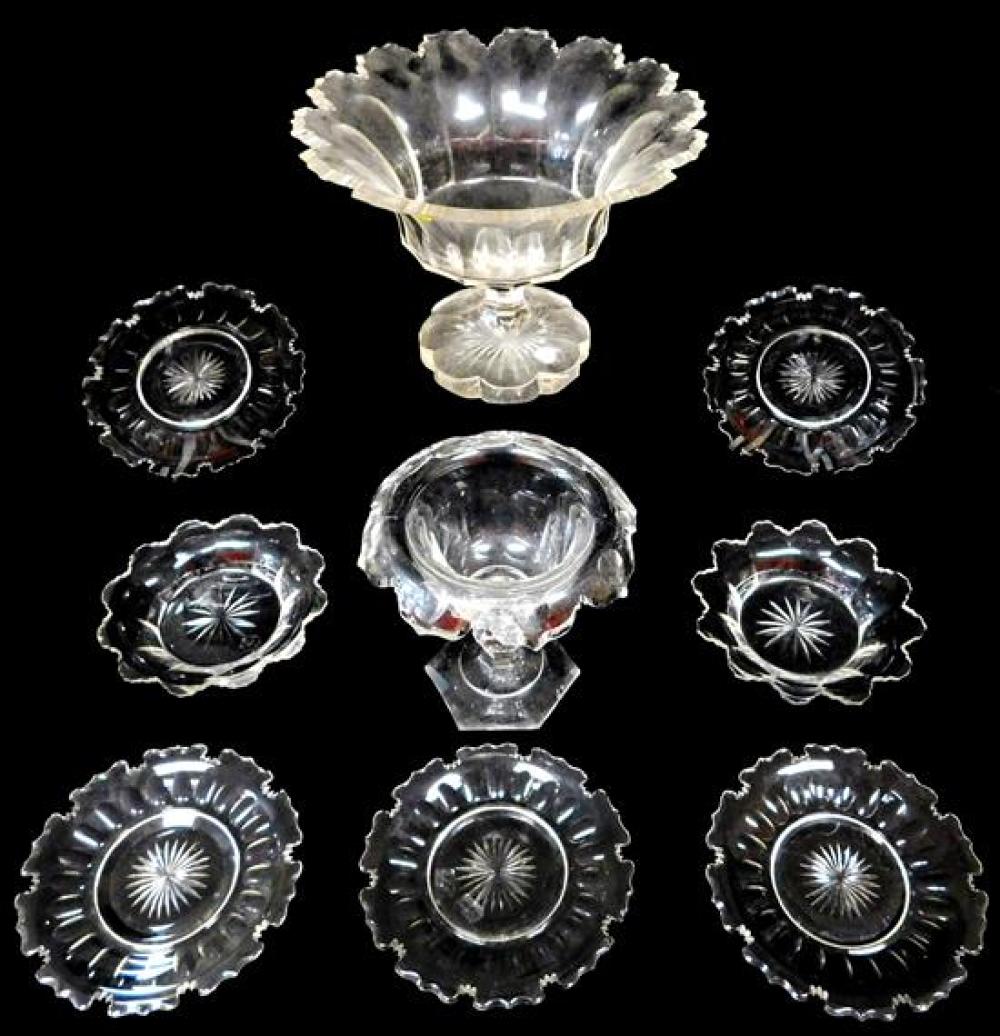 Appraisal: GLASS Nine pieces of cut crystal including early Anglo-Irish compotes