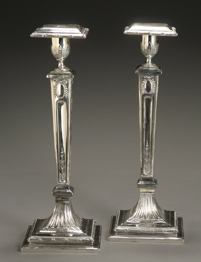 Appraisal: Pair of Large Sheffield Plate Candlesticks th Century Each in