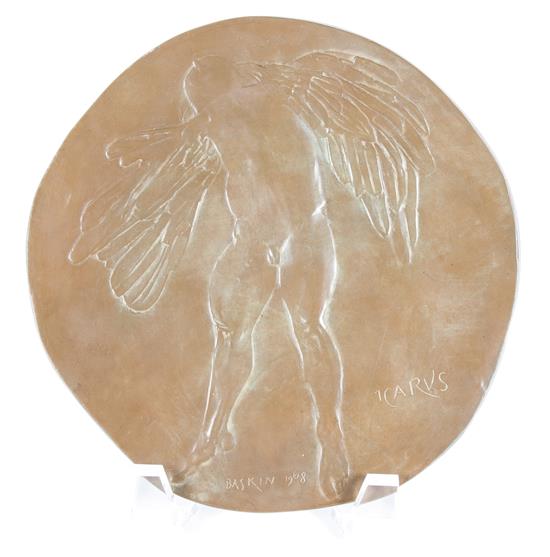 Appraisal: Sale Lot Leonard Baskin American - Icarus bronze plaque bas-relief