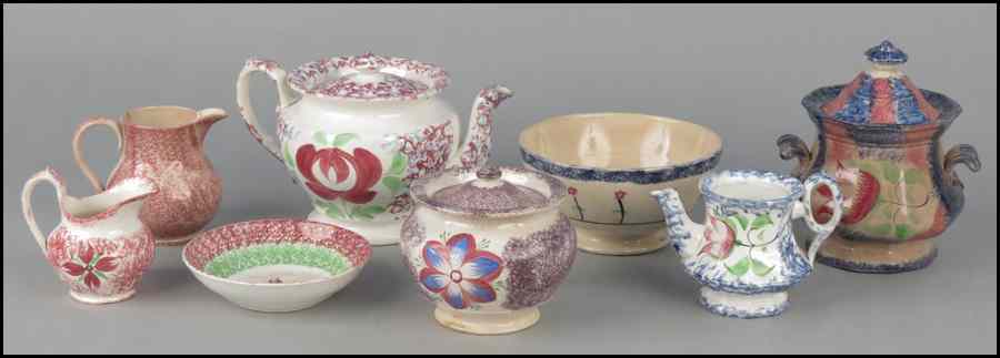 Appraisal: COLLECTION OF SPONGEWARE POTTERY Comprised of one teapot one small