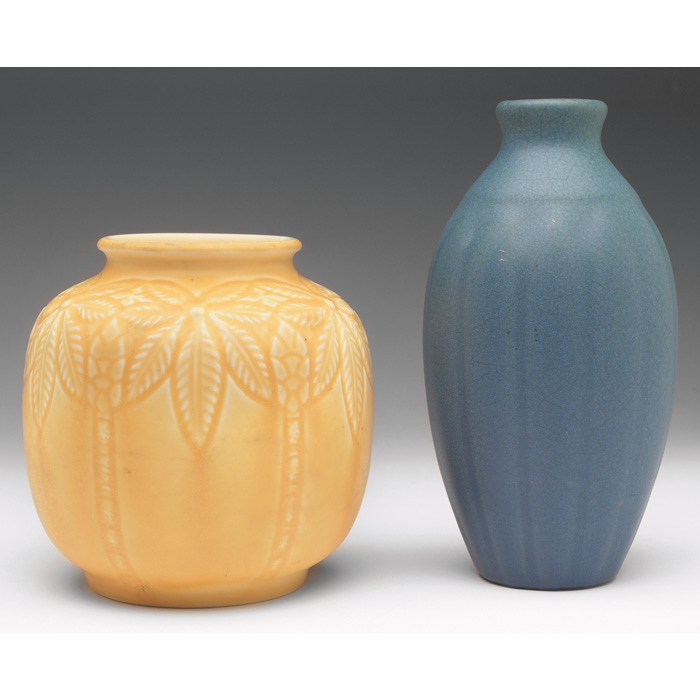 Appraisal: Rookwood vase molded bamboo designs under a yellow matte glaze