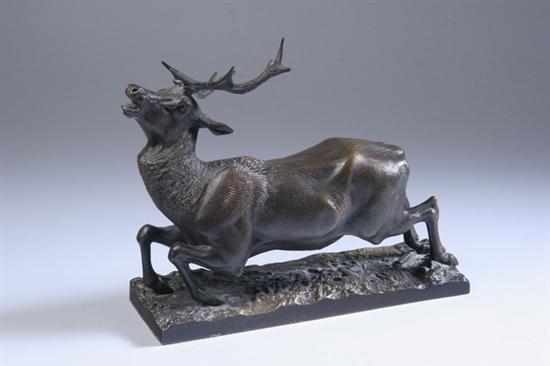 Appraisal: FRENCH BRONZE OF A WOUNDED STAG late th century signed