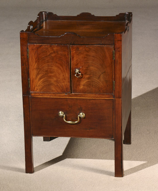 Appraisal: George III Mahogany Bedside Commode Table Circa Commode drawer fitted