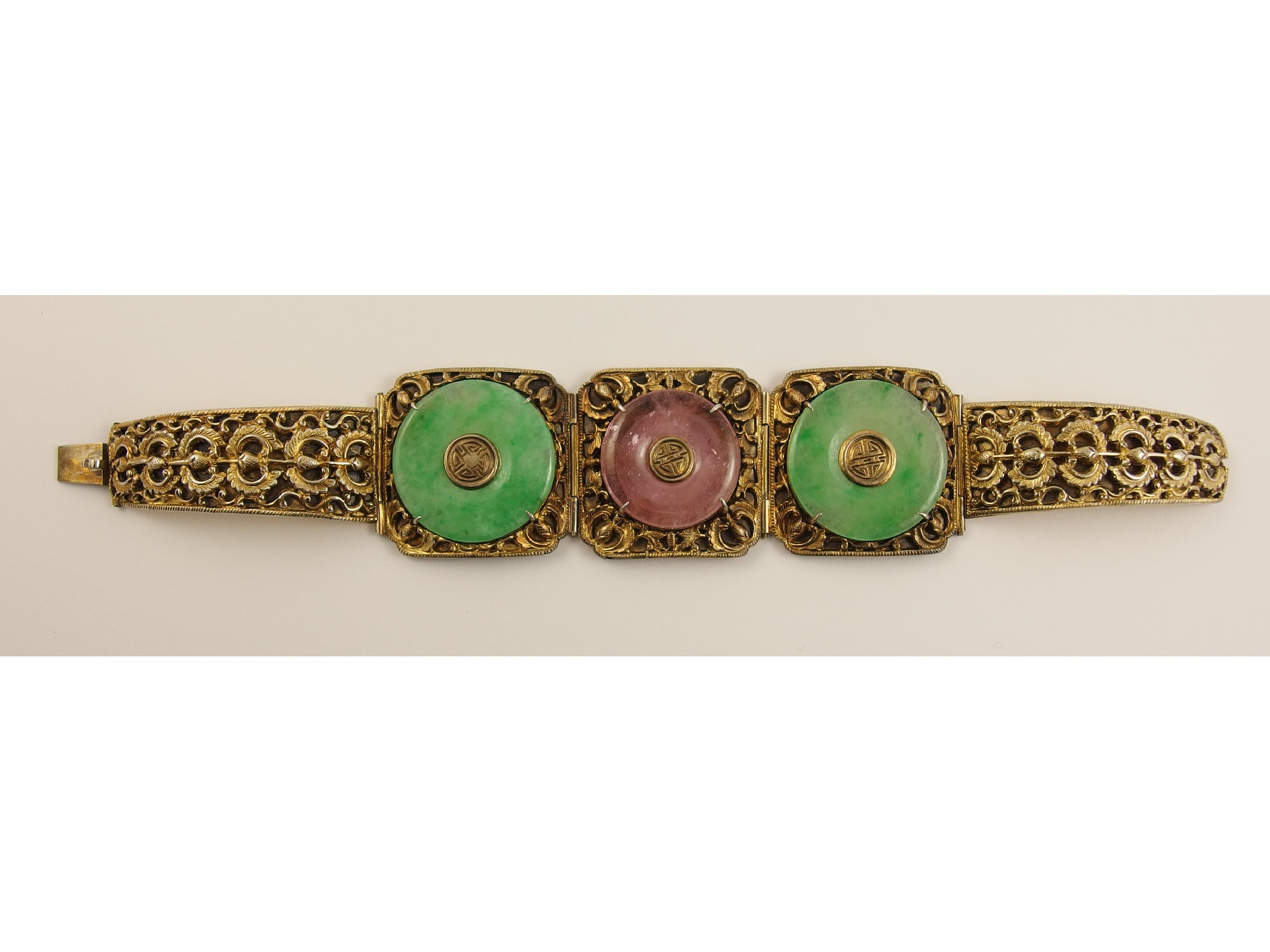 Appraisal: A Chinese gilded white metal filigree decorated bracelet set with