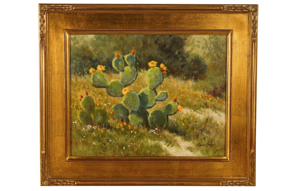 Appraisal: DAVID CHAPPLE B CACTUS FLOWER oil on board signed lower