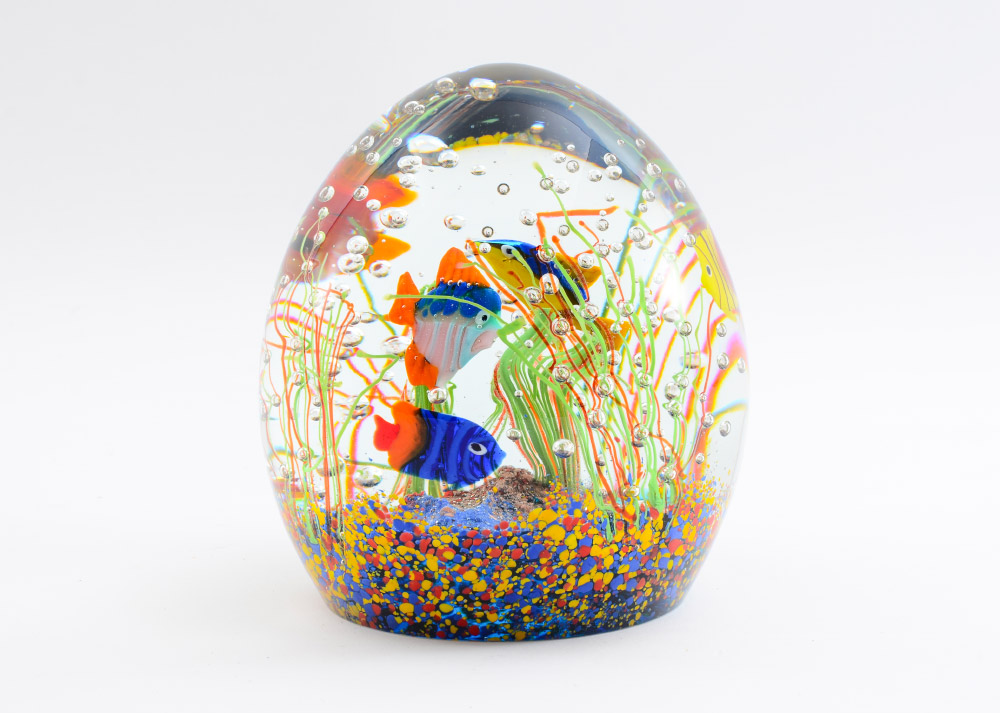 Appraisal: LARGE MURANO AQUARIUM PAPERWEIGHT Ovoid form with tropical fish in