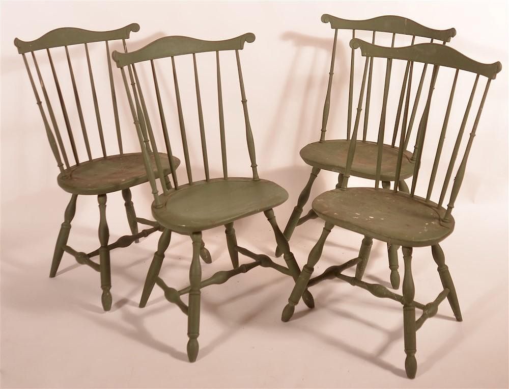 Appraisal: Four th C Lanc PA Fan Back Windsor Chairs Set