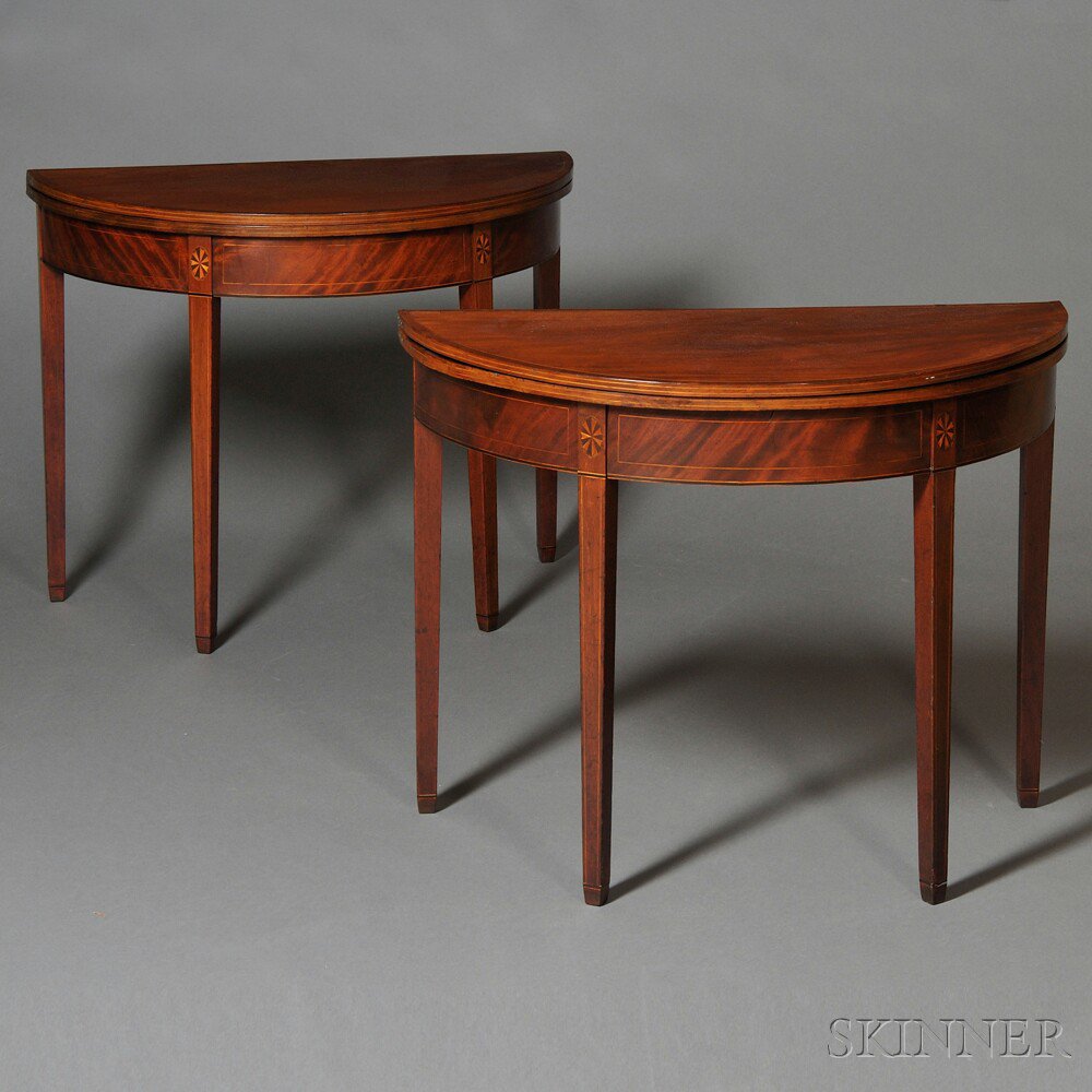 Appraisal: Pair of Federal Demilune Card Tables probably Jacob Forster Charlestown