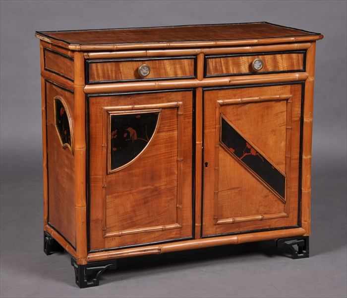 Appraisal: AESTHETIC MOVEMENT BAMBOO SATINWOOD AND LACQUER SIDE CABINET The top