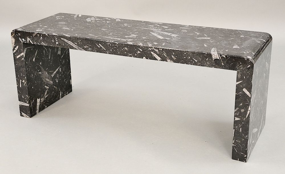 Appraisal: Black Fossil marble bench having orthoceras specimens possibly Moroccan ht