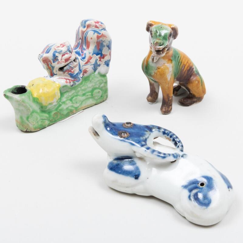 Appraisal: Chinese Sancai Glazed Miniature Hound and Two Animal Form Porcelain