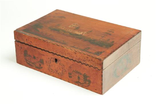 Appraisal: SCHOOLGIRL DECORATED BOX Attributed to Salem Massachusetts maple pine and