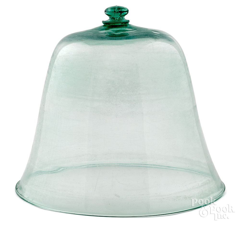 Appraisal: Large green aqua glass bell jar th c Large green