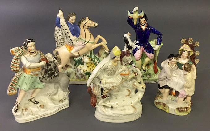 Appraisal: Five Staffordshire Figures Five Staffordshire figures circa Tallest h