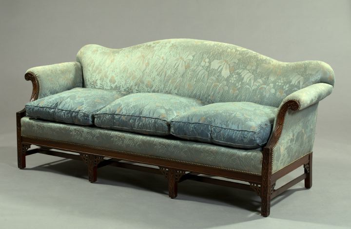 Appraisal: Chippendale-Style Camel-Back Mahogany Sofa early th century the front legs