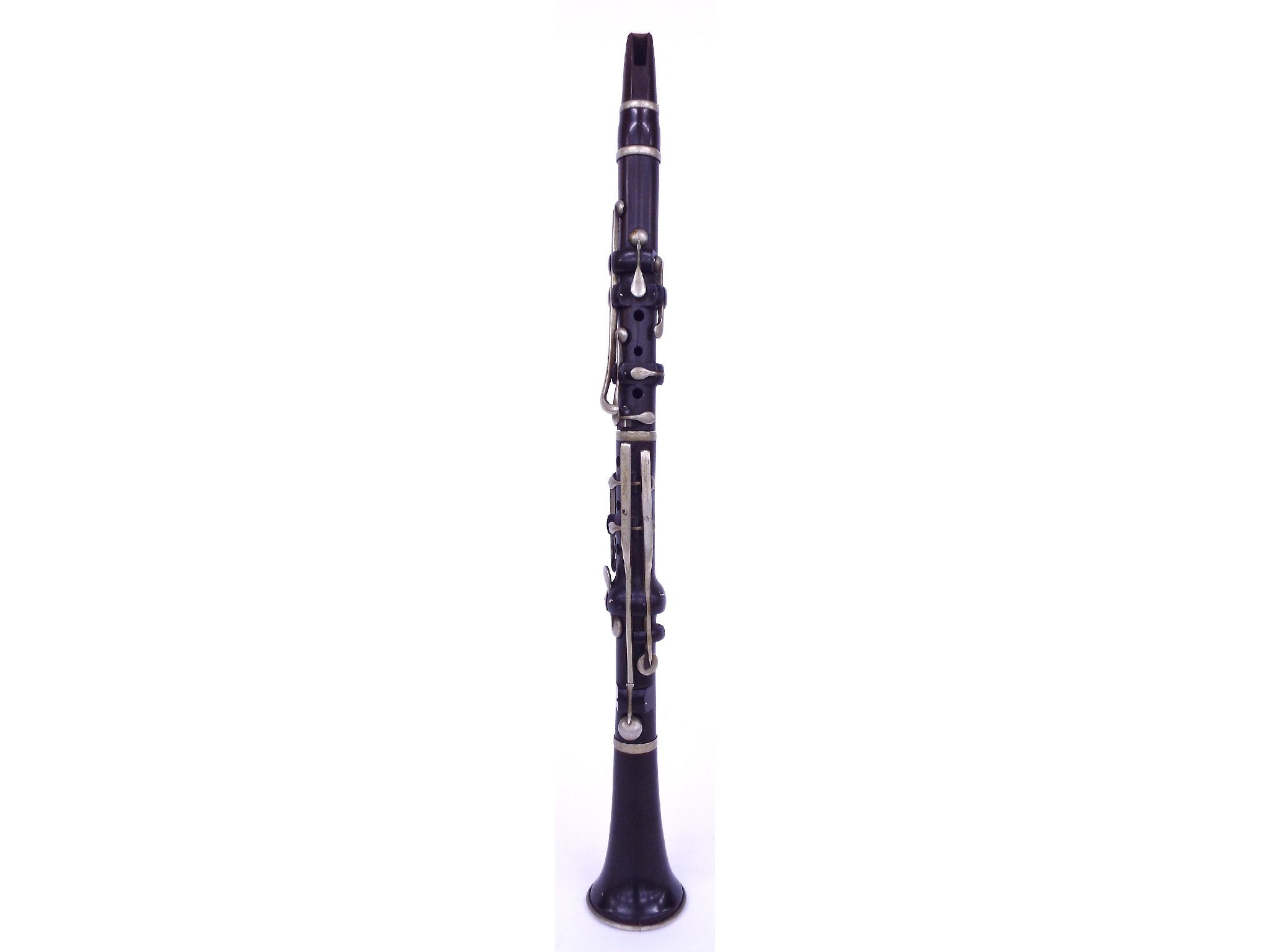 Appraisal: English rosewood and nickel mounted clarinet unstamped with thirteen keys