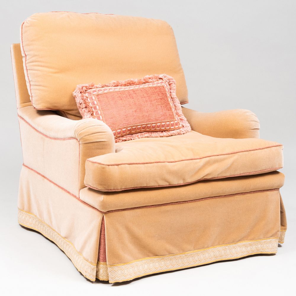 Appraisal: Large Cream Mohair Upholstered Club Chair Fitted with rose colored