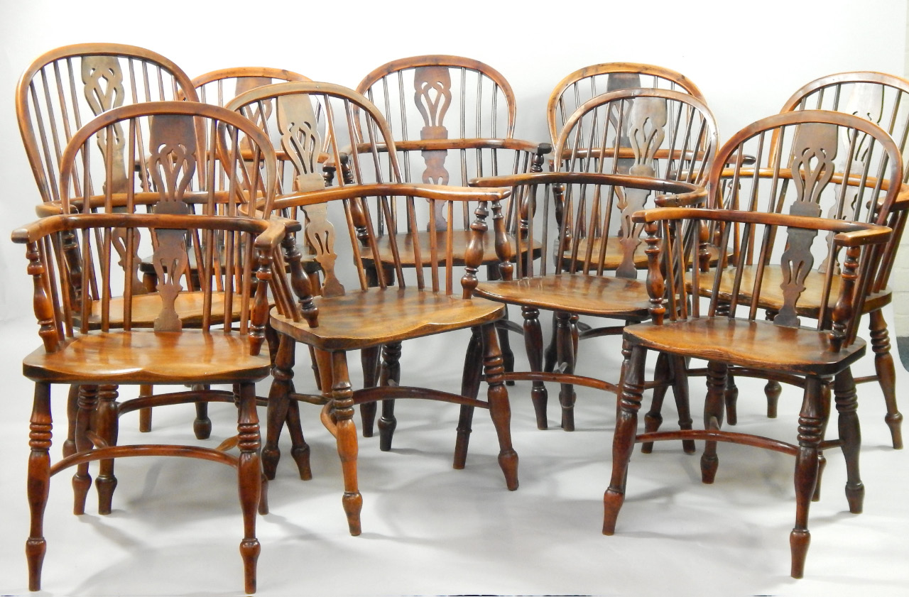 Appraisal: A harlequin set of nine thC yew and elm Windsor