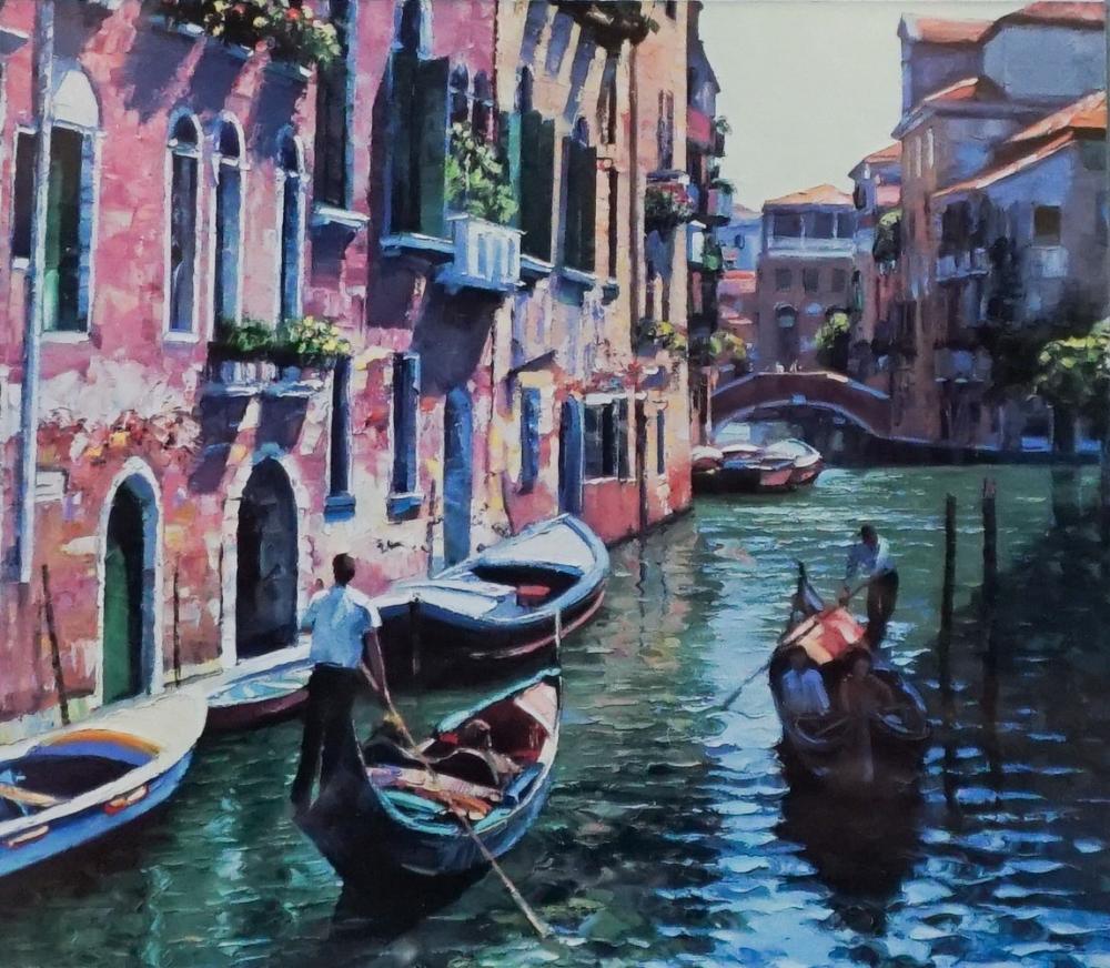 Appraisal: After Howard Behrens Venice Canal Color Photoprint Frame x in