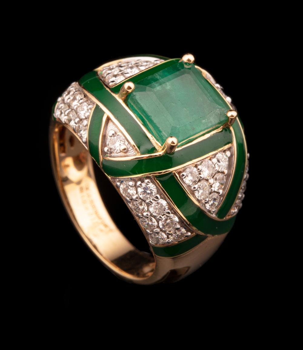 Appraisal: Oscar Friedman kt Yellow Gold Emerald and Diamond Ring center