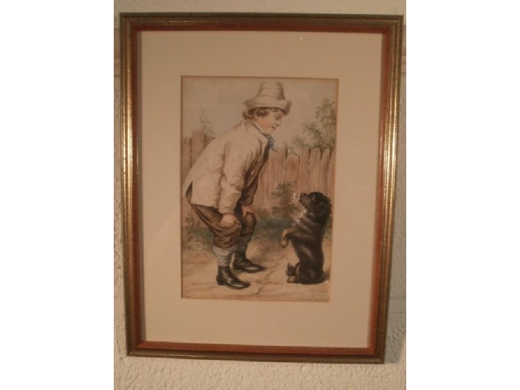 Appraisal: A thC watercolour drawing 'Good Dog' indistinctly signed and depicting