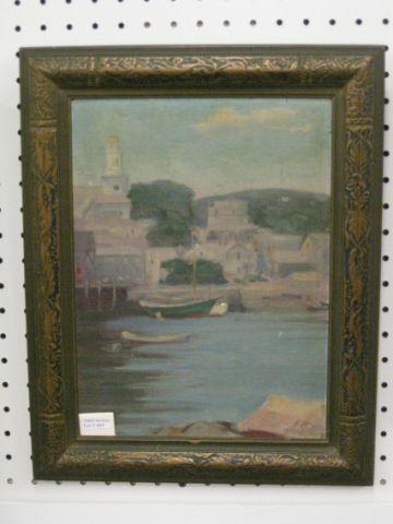 Appraisal: Oil on Board European Harbor signed F W S image