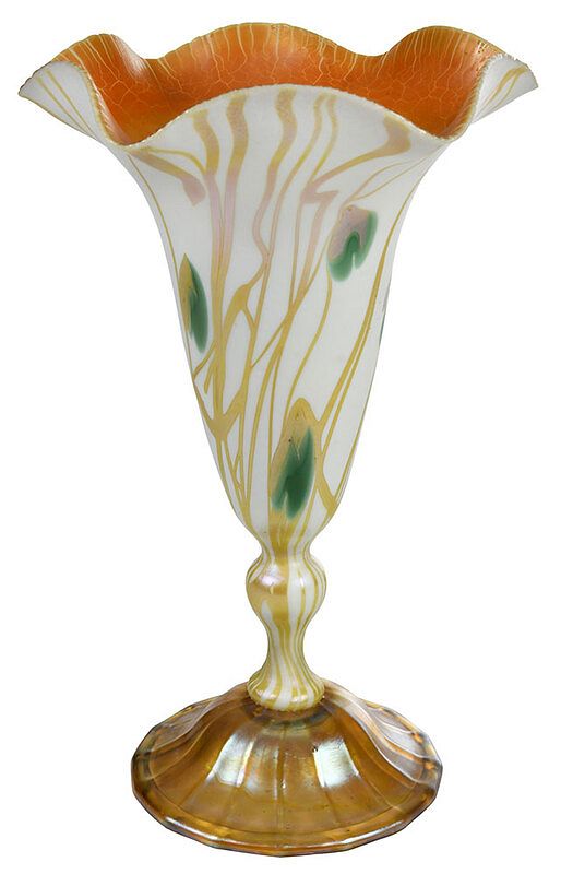 Appraisal: Quezal Iridescent Art Glass Pedestal Vase American early th century