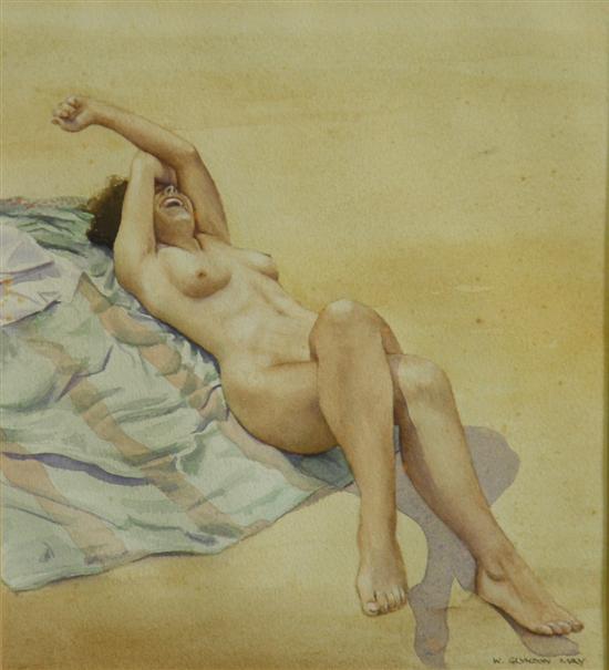 Appraisal: Wilfred G May watercolour portrait of a reclining nude signed