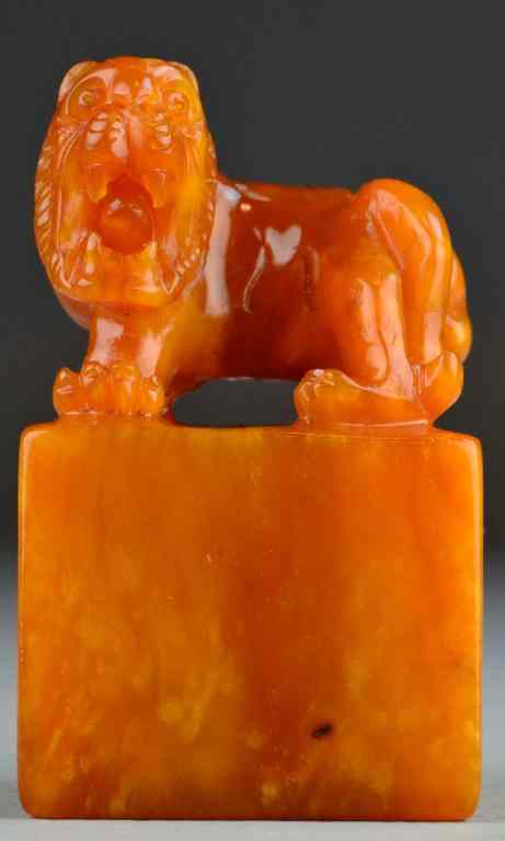 Appraisal: Chinese Qing Tianhuang Stone ChopFinely carved to depict a lion