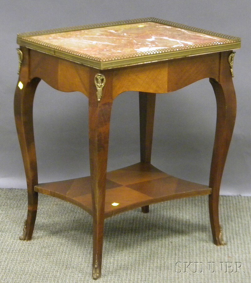 Appraisal: Louis XV-style Gilt-metal Mounted Marble-top Parquetry Veneer and Wood Stand