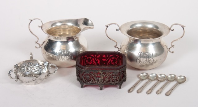 Appraisal: Ten American and German silver table articles including unidentified cream